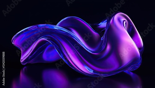 Abstract purple and blue swirling glossy form on black background