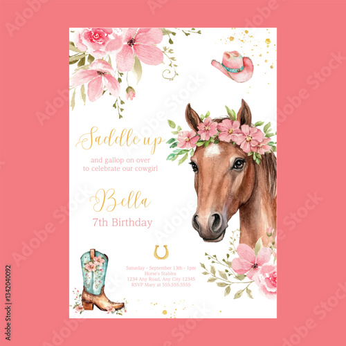 Horse Birthday Party Bohemian Cowgirl Birthday Invitation