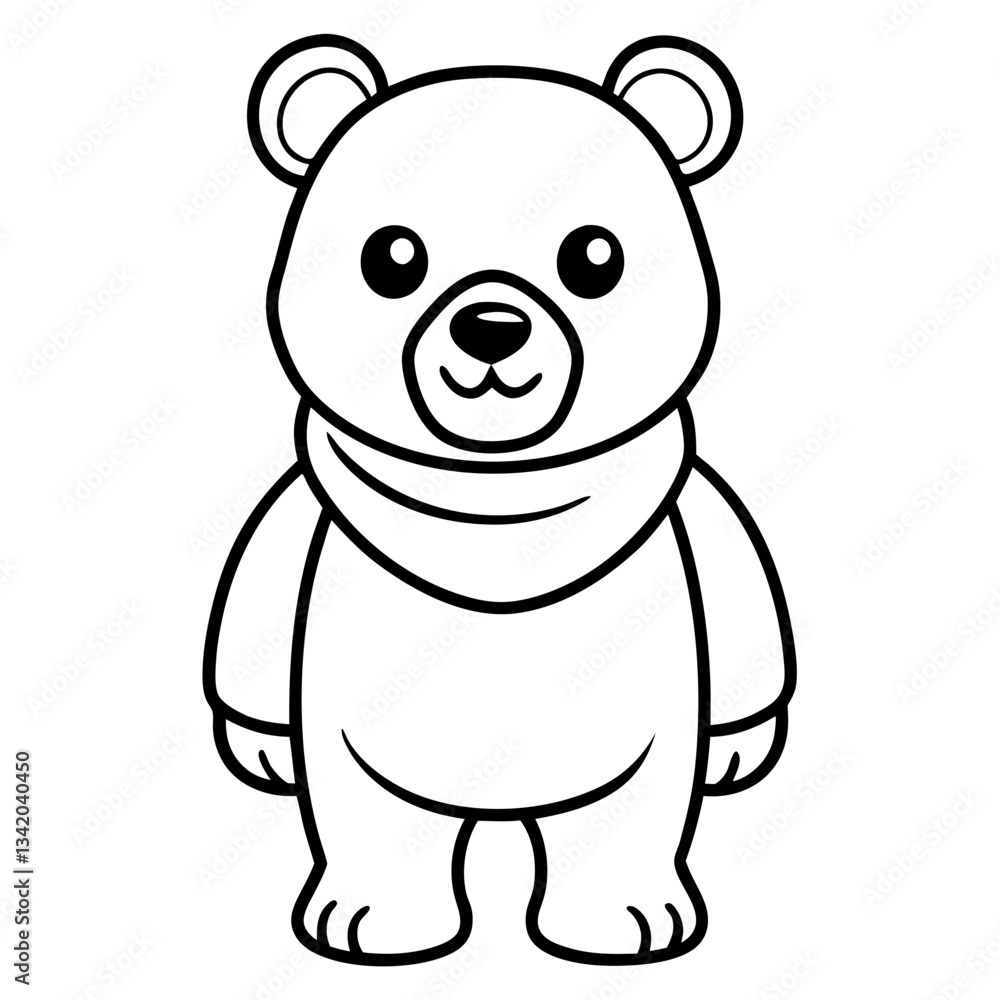 Cute Bear Coloring Page Outline Drawing of a Cartoon Bear with Scarf for Kids and Creative Projects Cute Bear Coloring Page Outline Drawing of a Cartoon Bear with Scarf for Kids and Creative Projects