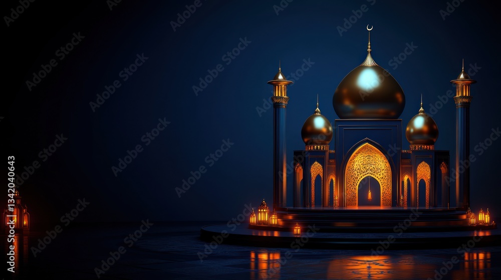 Obraz premium Illuminated Mosque on a Dark Platform