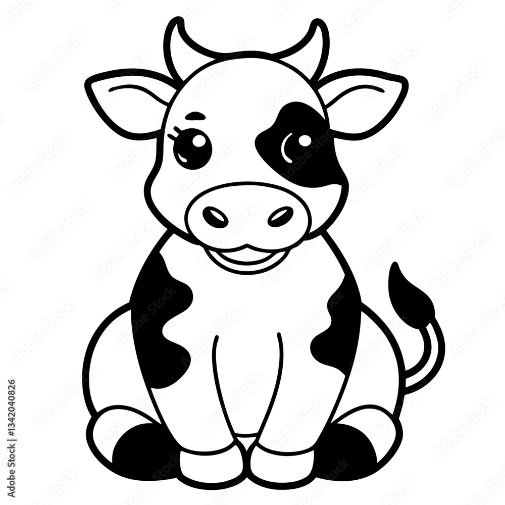 Cute Cartoon Cow Sitting Black and White for Children's Coloring Pages and Educational Resources Cute Cartoon Cow Sitting Black and White for Children's Coloring Pages and Educational Resources