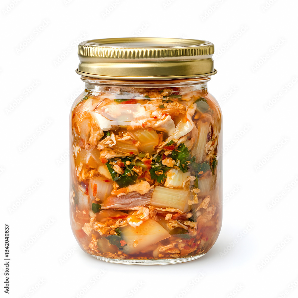 kimchi in a glass jar isolated on white background kimchi in a glass jar isolated on white background