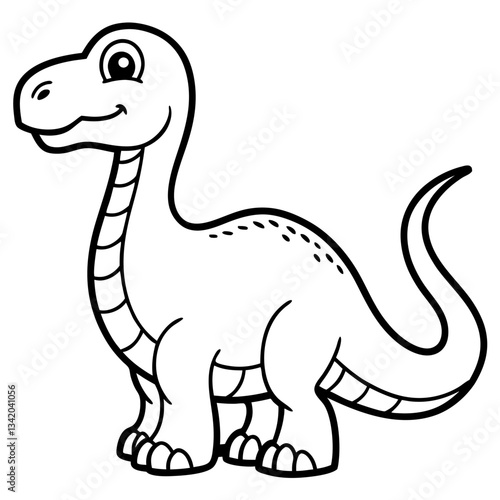 Cute Cartoon Dinosaur Line Art Funny Brontosaurus Outlined Drawing for Kids Coloring Book or Educational Resources