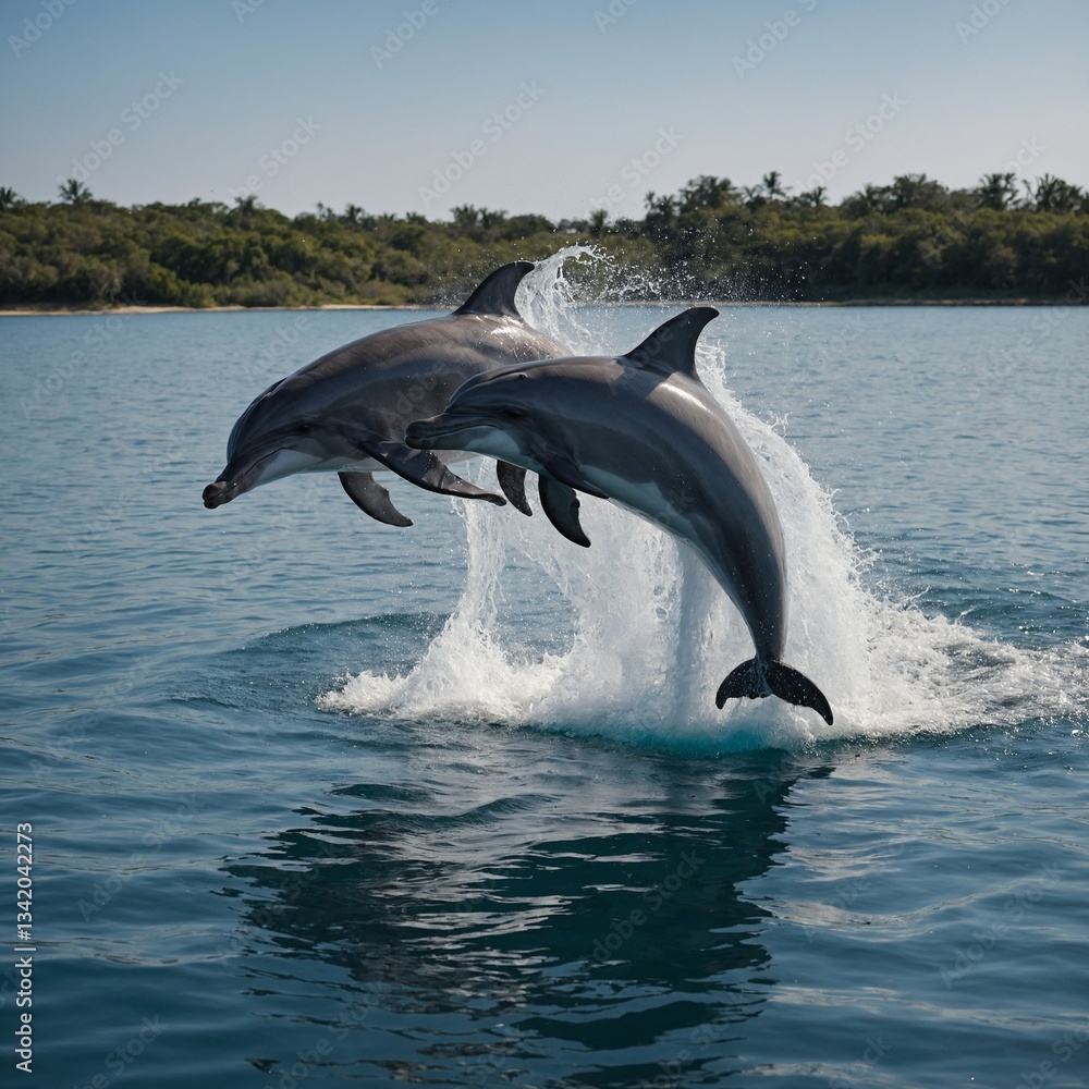 Obraz premium two dolphins jumping