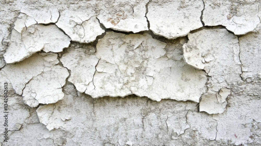 Fototapeta premium Cracked White Wall Texture with Flaking Paint and Dry Surface