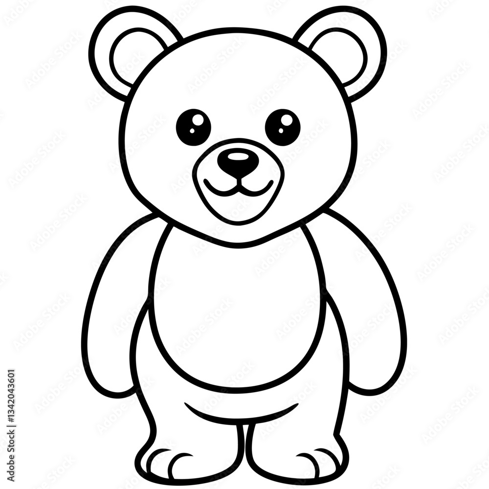 Fototapeta premium Cute Teddy Bear Outline for Coloring Book, Children Illustration, Design, Isolated on White Background