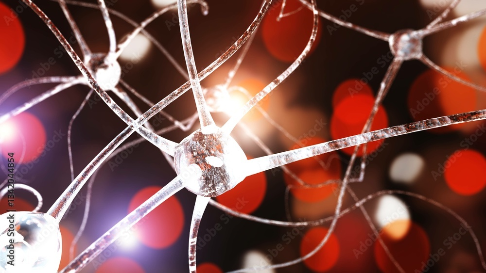 neuron, neuron transmits a signal, nerve node, neural network, 3D rendering neuron, neuron transmits a signal, nerve node, neural network, 3D rendering