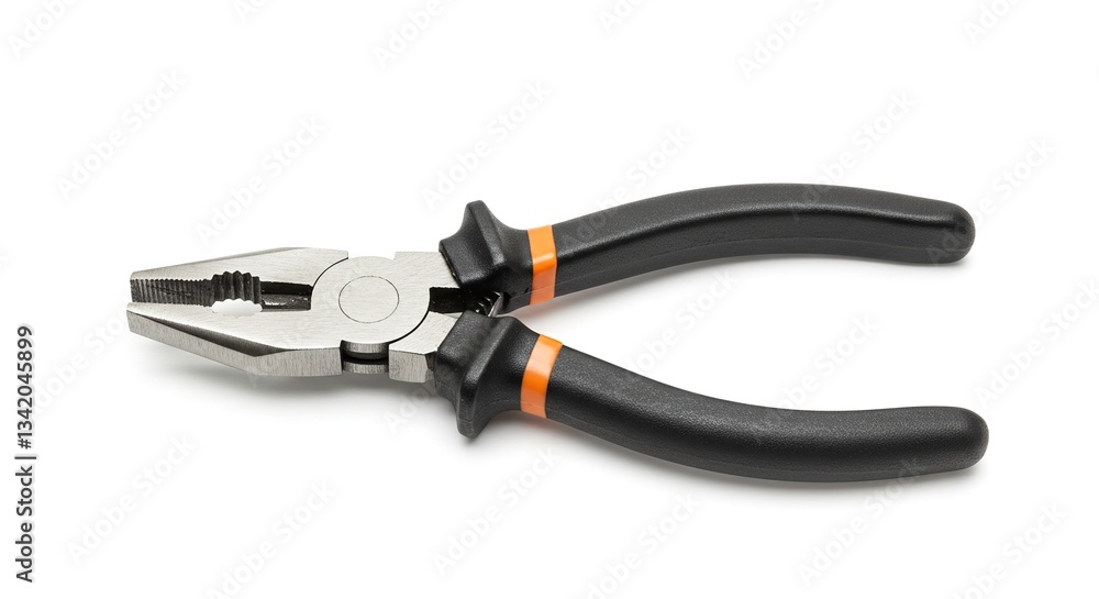 Ergonomic Black and Orange Pliers with Textured Metal Jaws - Essential for Professional and DIY Toolkits. Ergonomic Black and Orange Pliers with Textured Metal Jaws - Essential for Professional and DIY Toolkits.