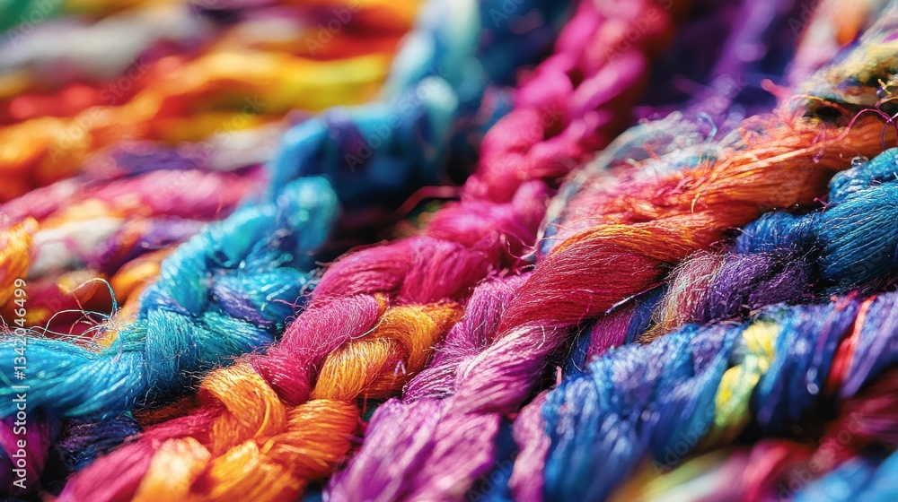 Colorful Textured Fabric Threads in Vibrant Shades of Pink and Blue Colorful Textured Fabric Threads in Vibrant Shades of Pink and Blue