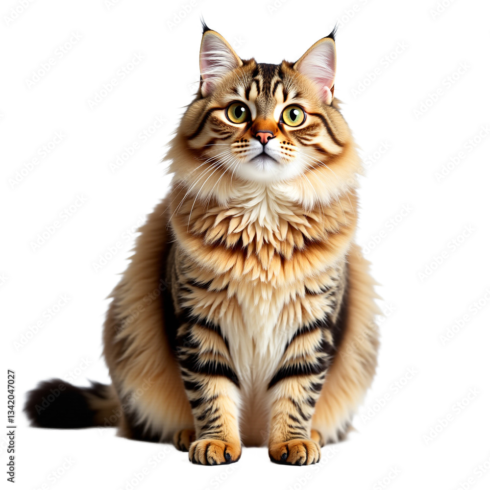Obraz premium Cute tabby cat portrait isolated on transparent background. Perfect for pet-themed designs, greetings, ads, social media, and website visuals. Ideal for pet industry.