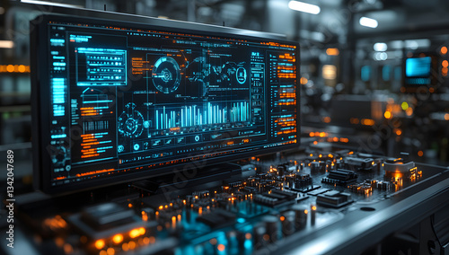 Wallpaper Mural Futuristic Tech Display Cyberpunk UI Design on Computer Screen Torontodigital.ca