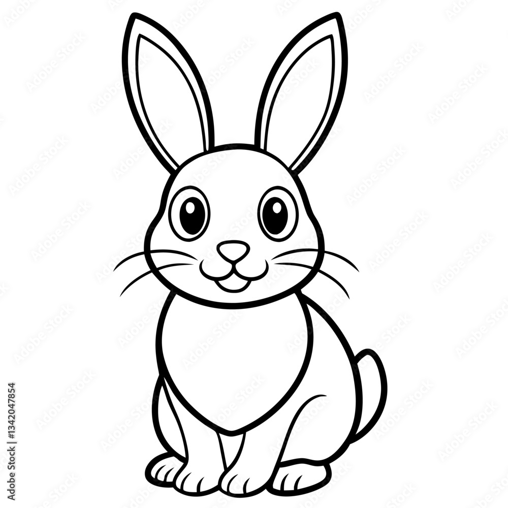 Outline of Cute Cartoon Easter Bunny Rabbit with Long Ears Sitting Upright on White Background, Spring Coloring Page Outline of Cute Cartoon Easter Bunny Rabbit with Long Ears Sitting Upright on White Background, Spring Coloring Page