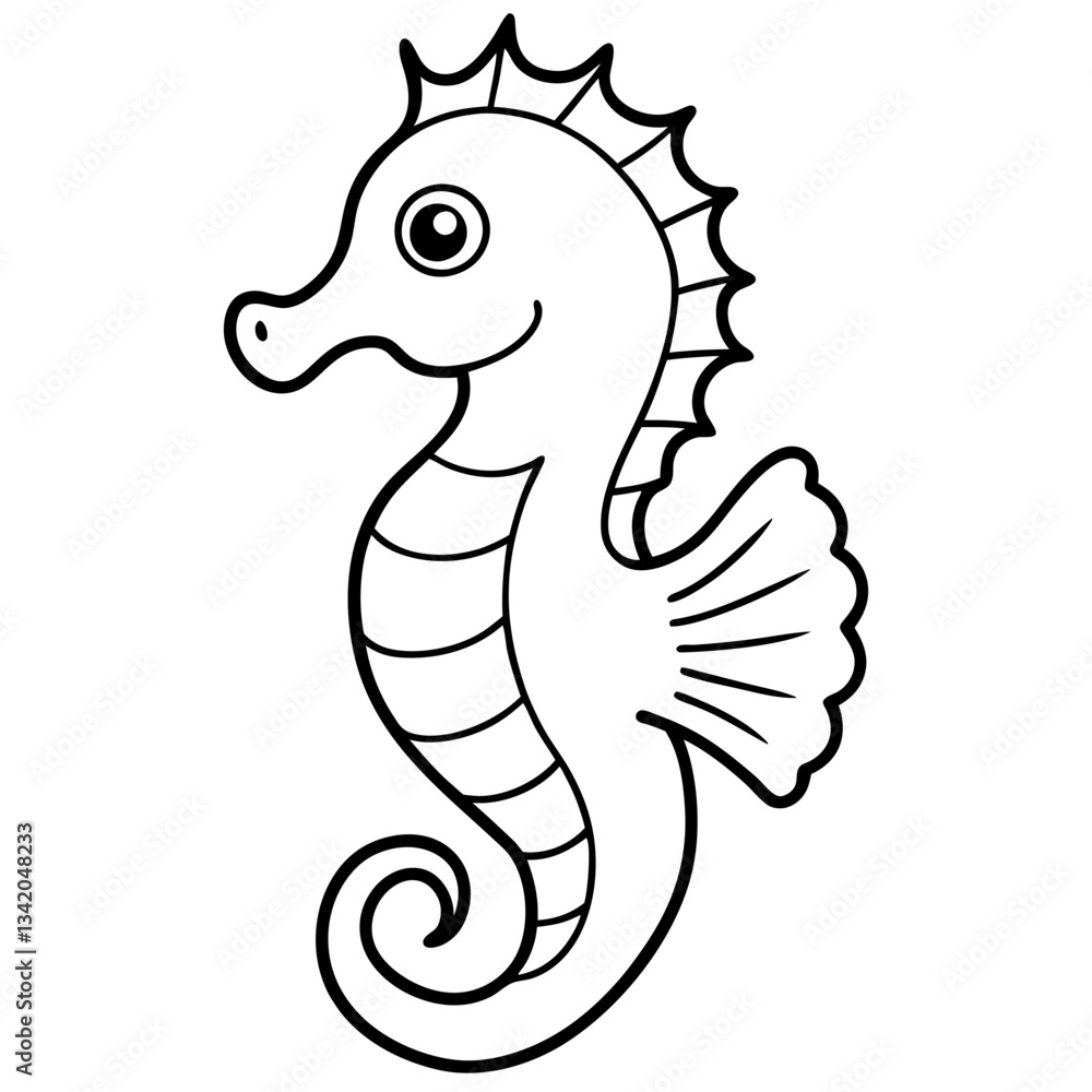 Obraz premium Outlined Sea Horse for Coloring Books, Simple and Fun Design, Cute Aquatic Animal, Kids Activities