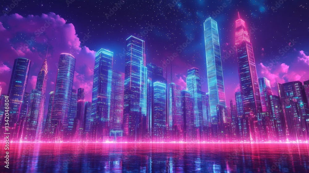 Futuristic City Nightscape with Neon Lights Futuristic City Nightscape with Neon Lights