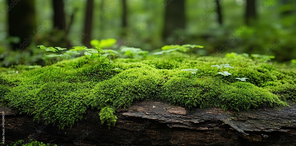 Vibrant Green Moss Growing on Fallen Log in Lush Forest Vibrant Green Moss Growing on Fallen Log in Lush Forest