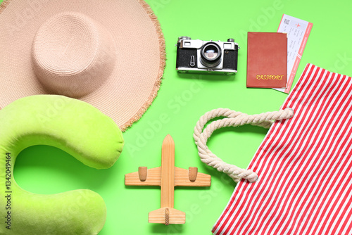 Travel pillow, photo camera...