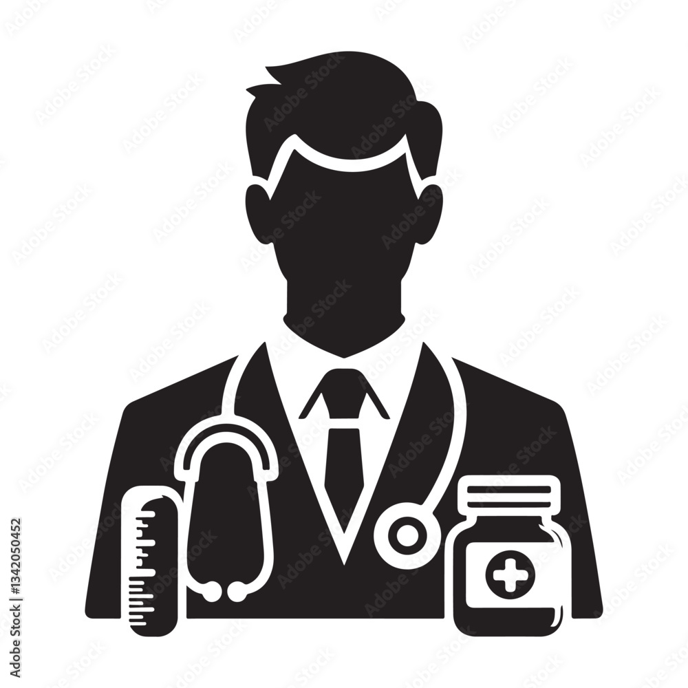 Nurse And Doctor Vector Icon Silhouette On White Black Background Nurse And Doctor Vector Icon Silhouette On White Black Background