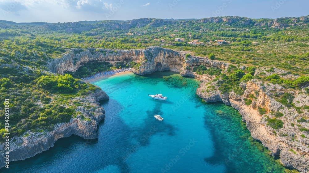 Obraz premium Aerial View of Secluded Cove with Turquoise Water