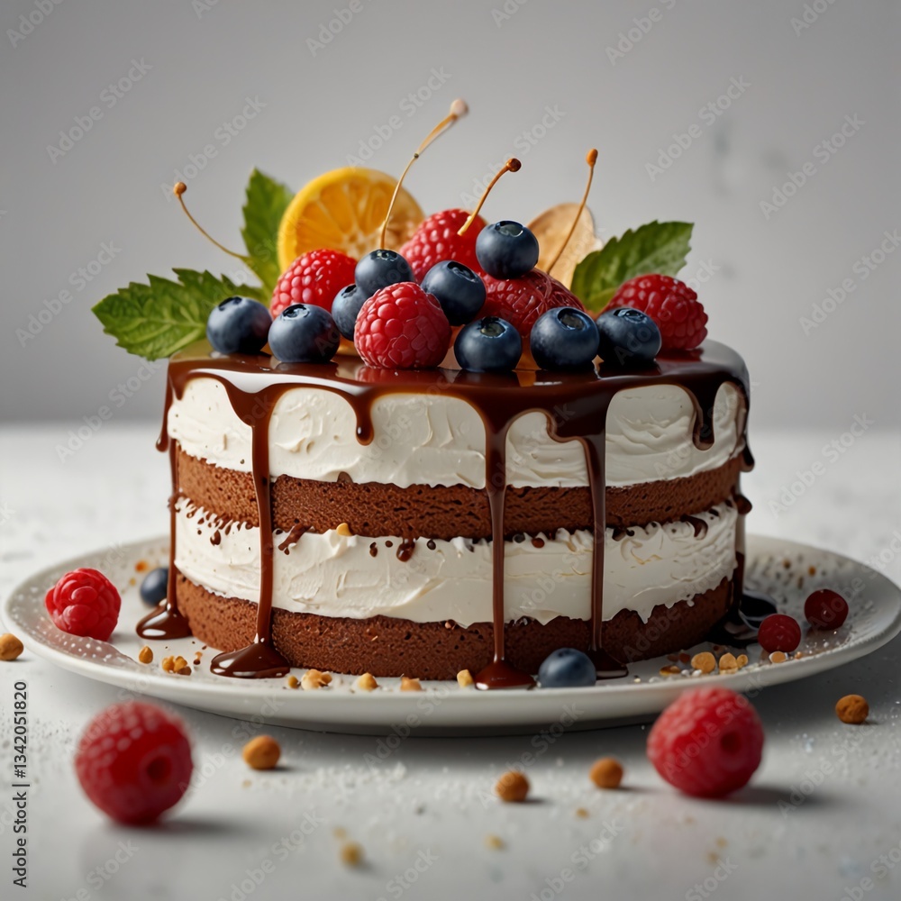 Homemade Celebration Cake with Berries, Cream, and Caramel Drizzle Homemade Celebration Cake with Berries, Cream, and Caramel Drizzle