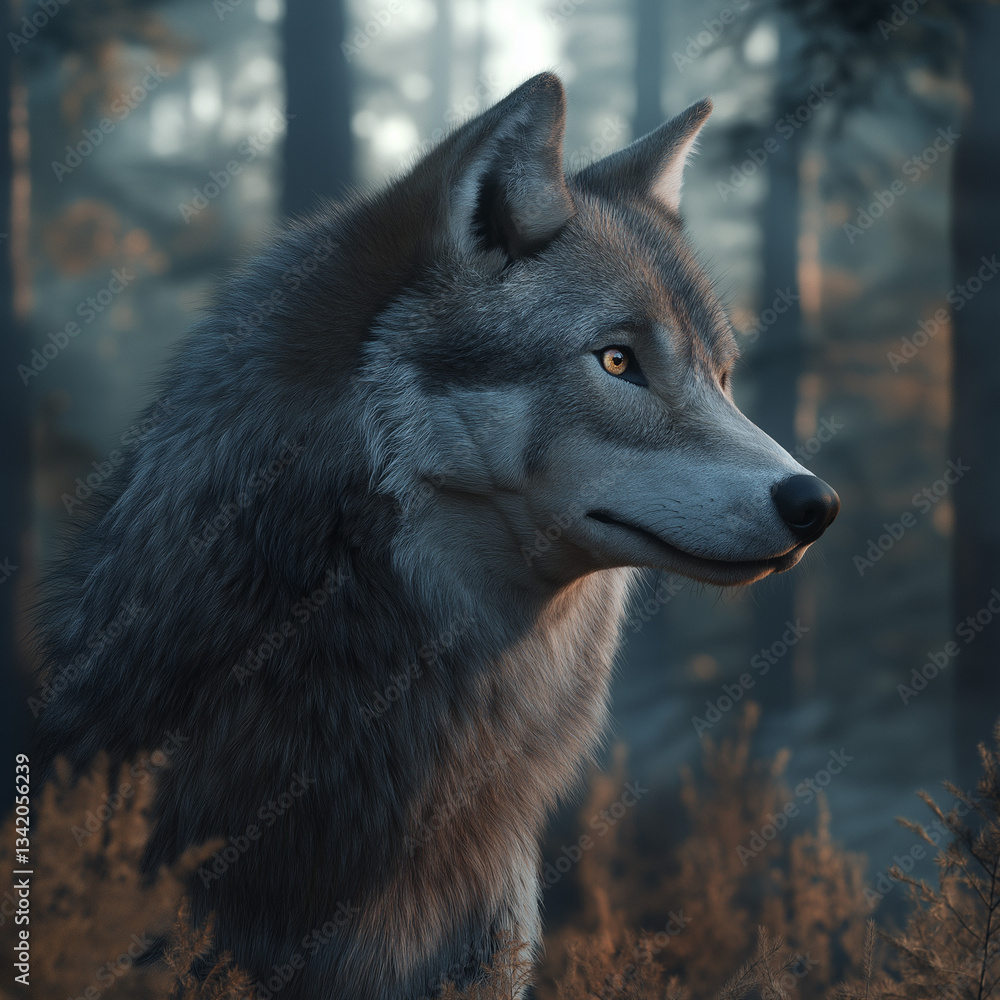 Naklejka premium gray wolf in the woods
