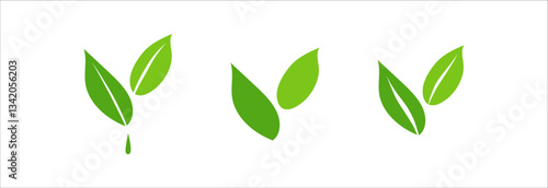 Green leaf logo, Eco symbols with green spring leaves, Simple flat style illustration collection, Ecology elements for eco friendly and bio logo, vegan concept