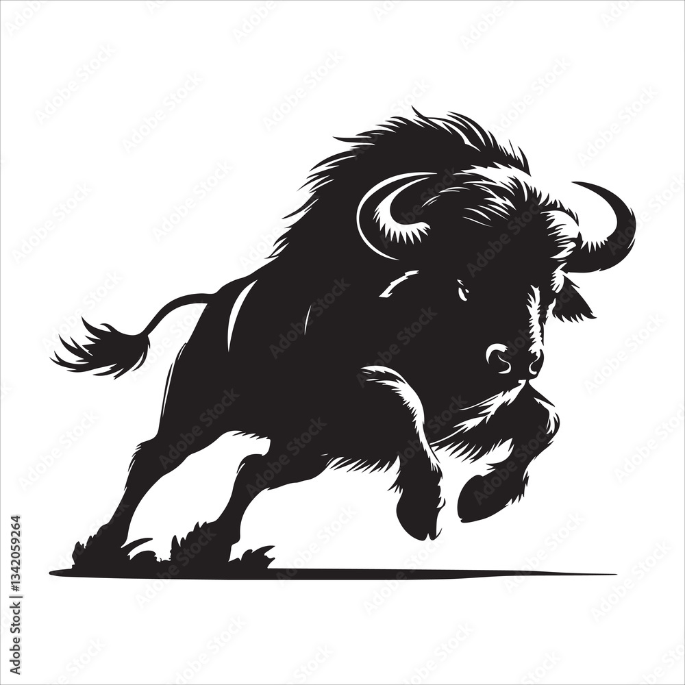 Fototapeta premium Buffalo silhouette vector on a white background
