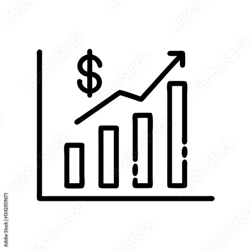 Financial bar chart with growth, positive sentiment, economic analysis in minimalist style