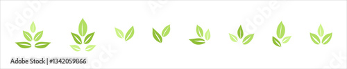 Green leaf logo, Eco symbols with green spring leaves, Simple flat style illustration collection, Ecology elements for eco friendly and bio logo, vegan concept
