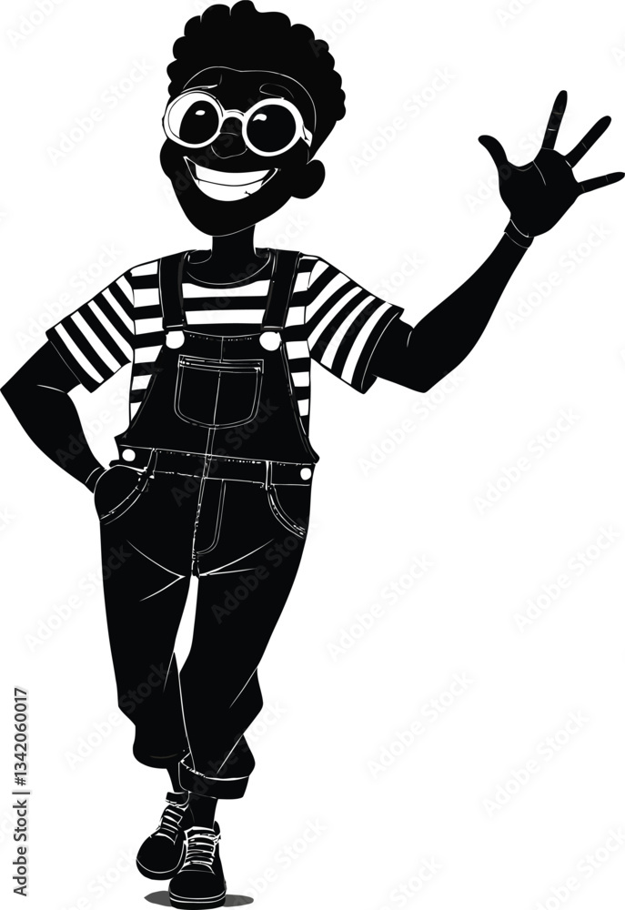 Cartoon Character with Glasses and Striped Shirt Happy, Casual Pose, Minimalist Illustration Cartoon Character with Glasses and Striped Shirt Happy, Casual Pose, Minimalist Illustration