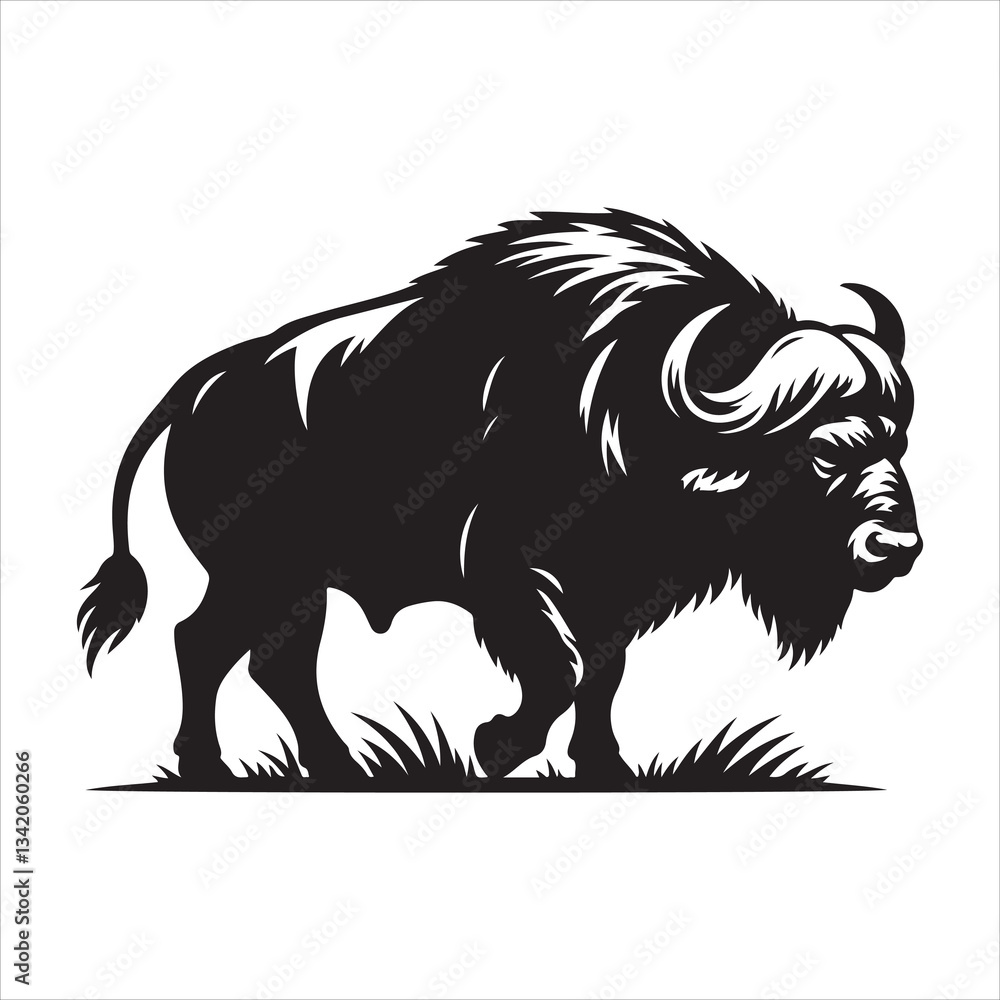 Fototapeta premium Buffalo silhouette vector on a white background