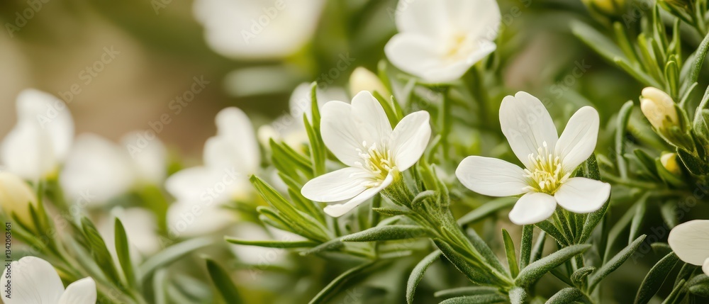 Fototapeta premium White flowers bloom in a lush garden