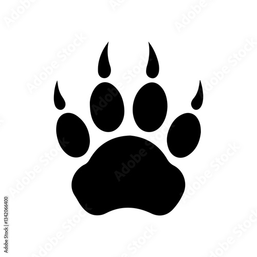 Black bear print paw silhouette icon vector flat design. Bear footprint icon.