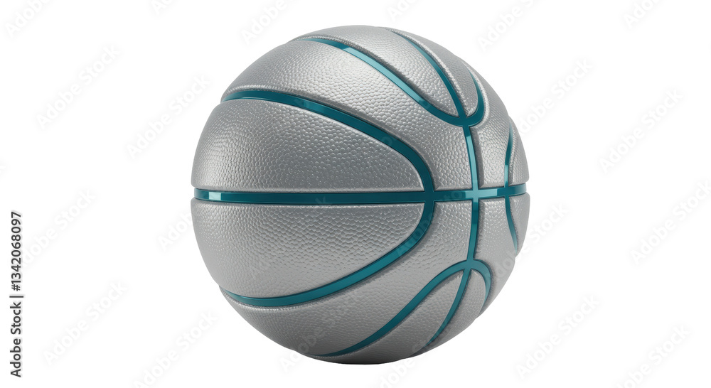 Fototapeta premium Isolated Silver Basketball with Turquoise Lines