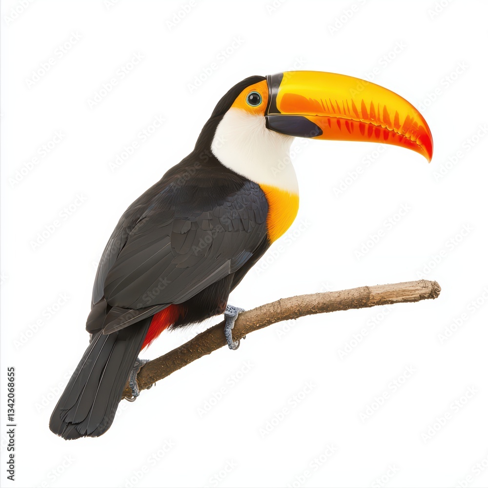 Fototapeta premium Colorful Tropical Toucan Bird Perched on a Branch with Vibrant Beak and Feathers
