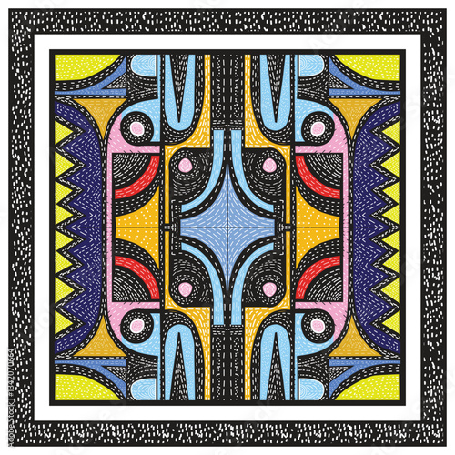 Abstract doted texture square scarf in black and blue color geometric shape, It could be used as a wallpaper, fabric design, pillow cover, curtains or other decorative elements.