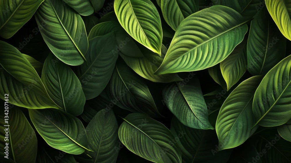 Fototapeta premium Lush Green Tropical Leaves Texture Background