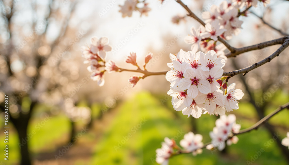 Fototapeta premium Cherry blossoms blooming in spring garden