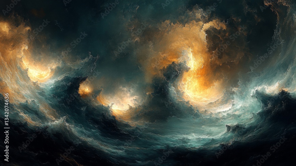 Fototapeta premium Abstract Cosmic Nebula with Swirling Gold and Blue Hues