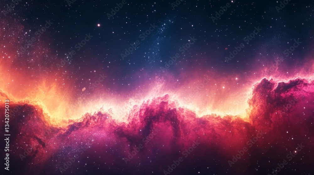 Fototapeta premium Vibrant Pink And Orange Nebula In Deep Space