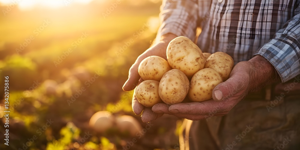 Hands holding freshly harvested potatoes in a field, symbolizing farming, agriculture, and the natural bounty of the earth Hands holding freshly harvested potatoes in a field, symbolizing farming, agriculture, and the natural bounty of the earth