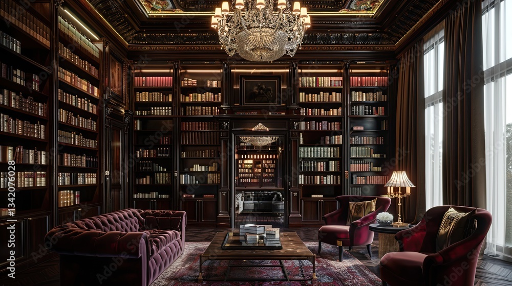 Naklejka premium A bright library room interior 