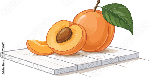 Apricot in Isolated background Illustration vector design, Apricot with Apricot Slice on table vector design