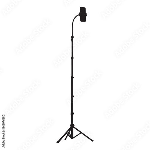 Tall Tripod for Smartphones with Flexible Gooseneck Silhouette Vector Illustration