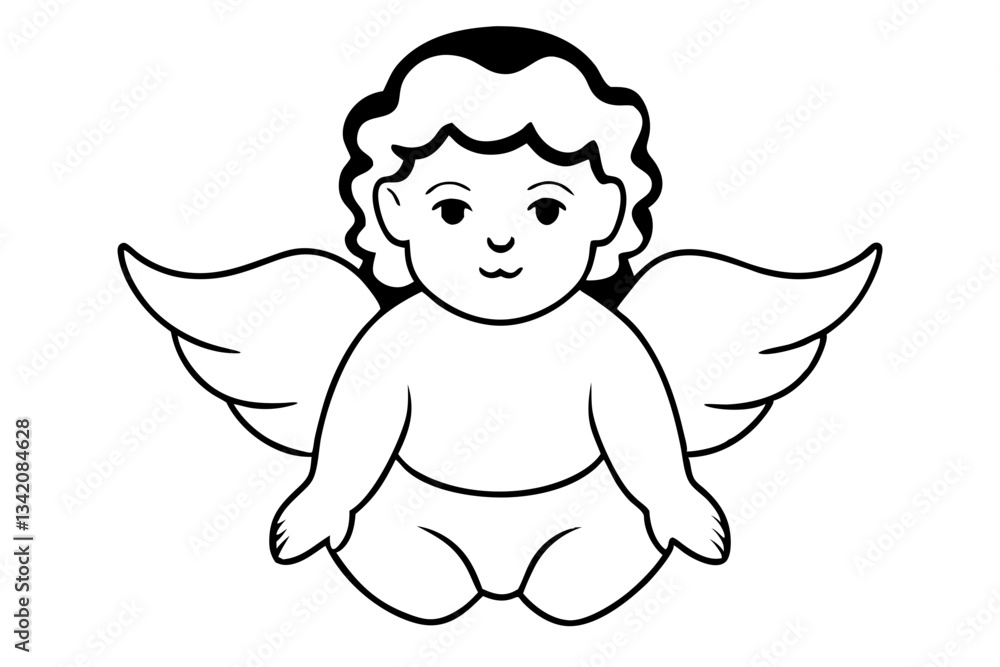 baby angel line art silhouette vector illustration baby angel line art silhouette vector illustration