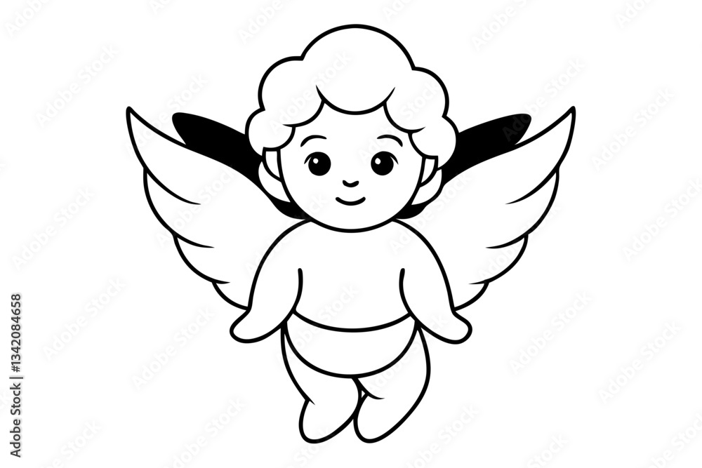baby angel line art silhouette vector illustration baby angel line art silhouette vector illustration