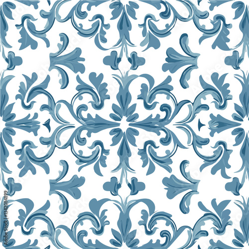 A simple flat 2D vector seamless pattern, Sicilian ceramic style tile with jade green floral arabesques on a white background, vector design.