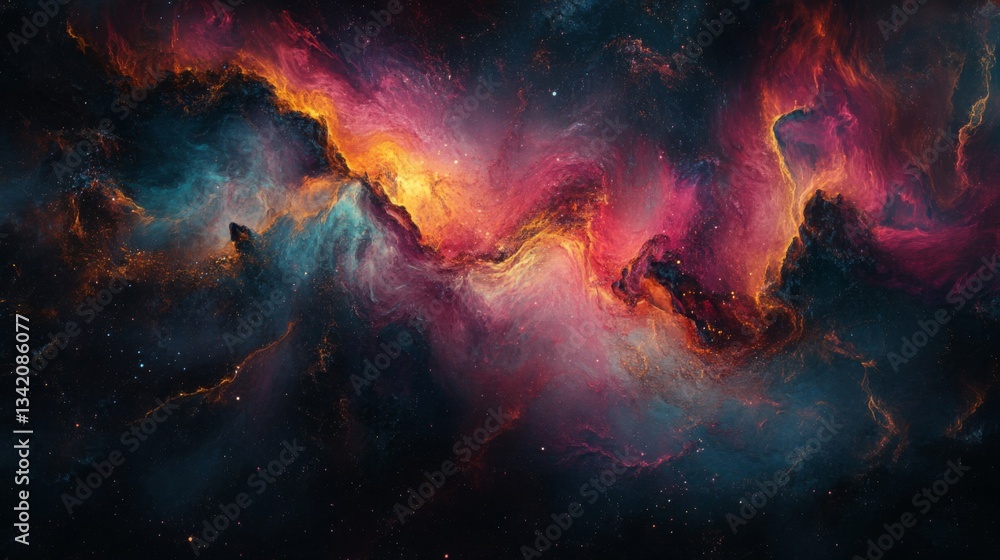 Vibrant Red And Blue Cosmic Nebula In Dark Space Vibrant Red And Blue Cosmic Nebula In Dark Space