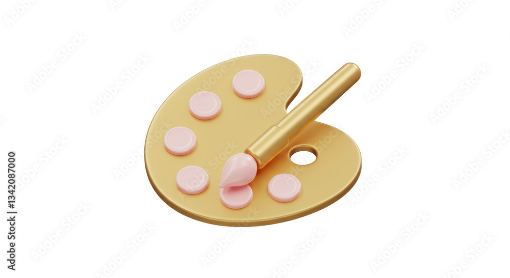 Isolated Golden Artist's Palette with Paintbrush Isolated Golden Artist's Palette with Paintbrush