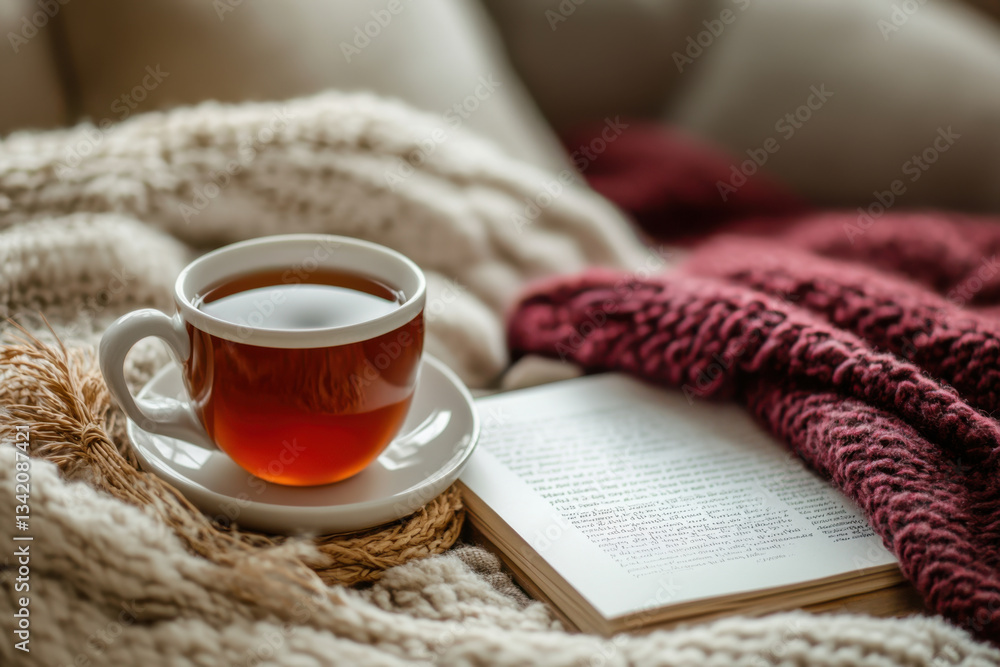Businesswoman Relaxing with Tea and Laptop at Home Businesswoman Relaxing with Tea and Laptop at Home