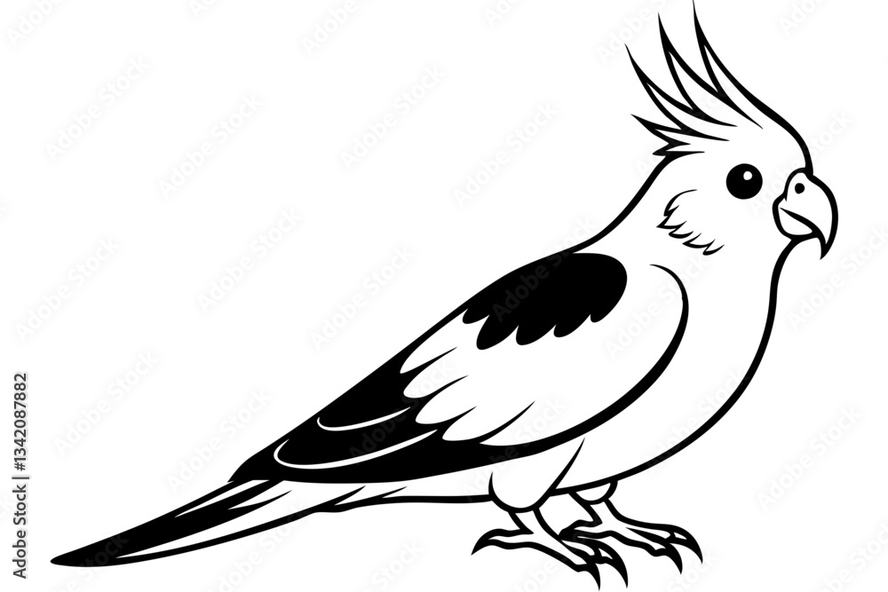 Obraz premium cockatiel line art silhouette vector illustration